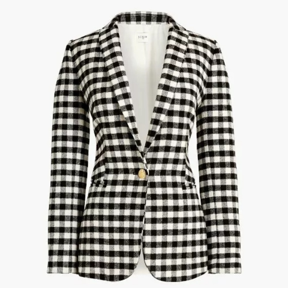 J Crew BB394  Size 2 Trendy‎ Chic Black/Ivory Buffalo Check Wool-Blend Blazer